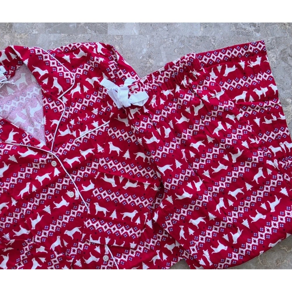 J.Crew Womens Red Fair Isle Labrador Dog Pajama Set Cotton Christmas M NEW
